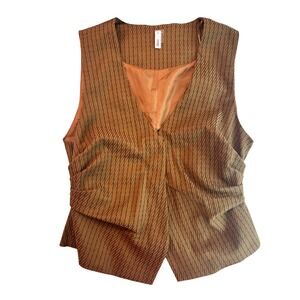 Glam Pinstripe Vest Size Medium Brown Gold Ruched Workwear Streetwear